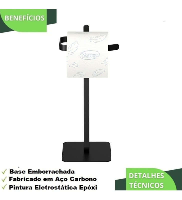 Porta Papel Higiênico de Chão Single Suporte Preto Oslo 4