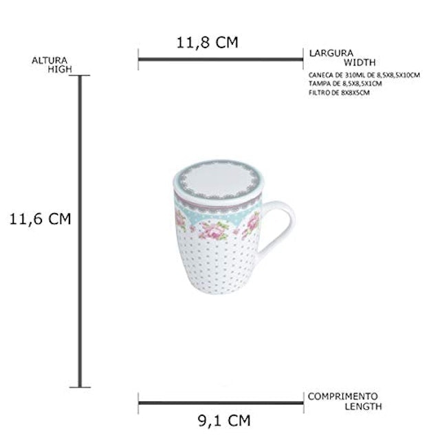 Caneca de Porcelana Super White com Tampa e Filtro Amélia 4