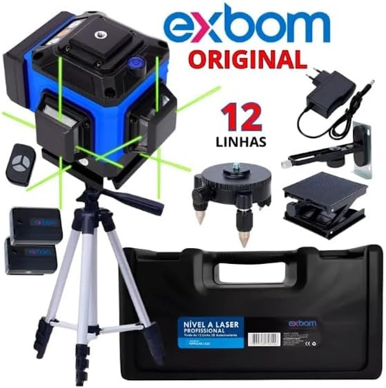 Nível Laser 3D Exbom 12 Linhas Verde Maleta Rígida 3