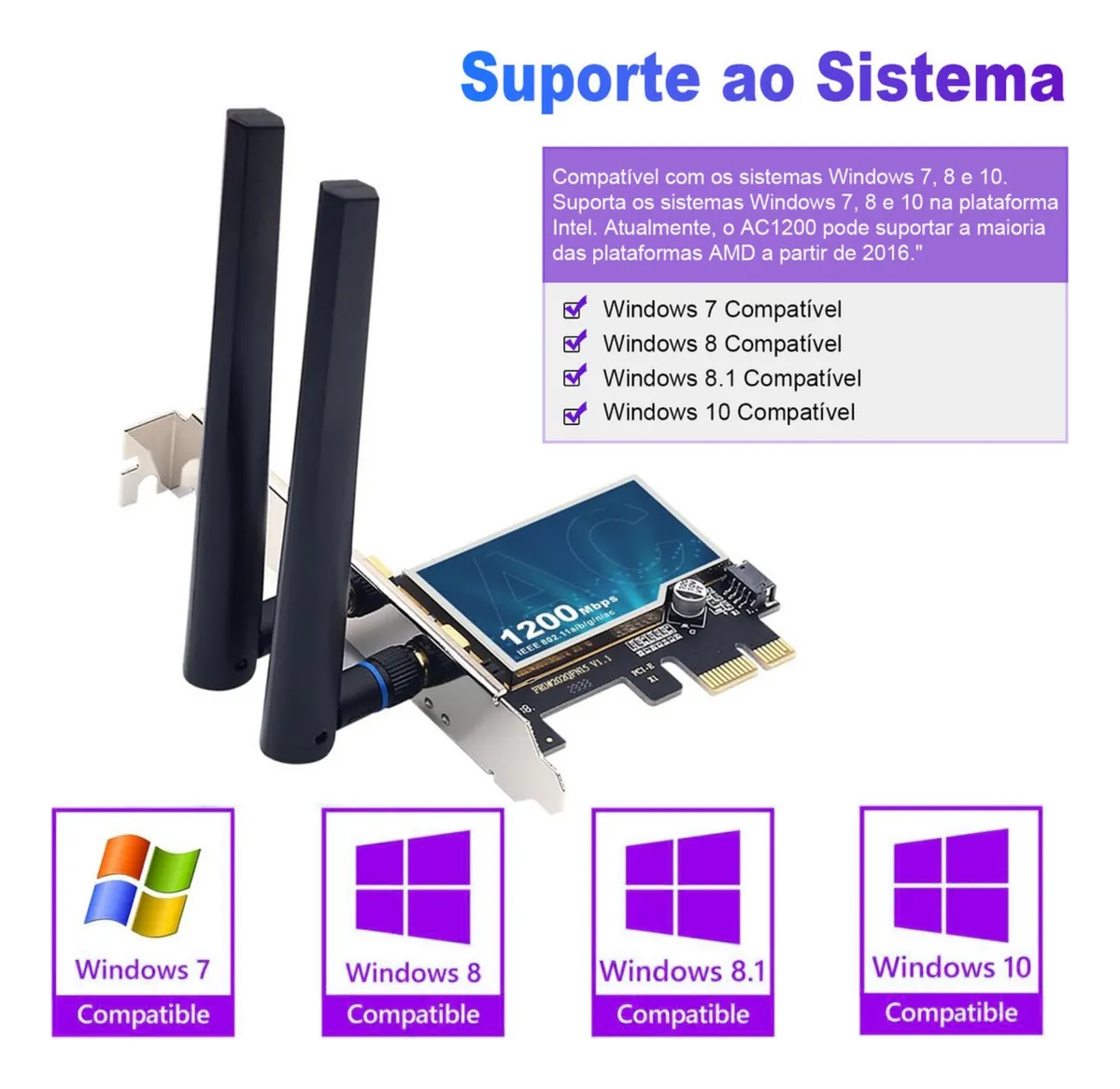 Placa Wi-Fi 1200 Mbps 2.4/5 GHz C Bluetooth 4.0 4