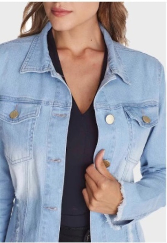 Jaqueta Jeans Desfiada Delavê Azul 2