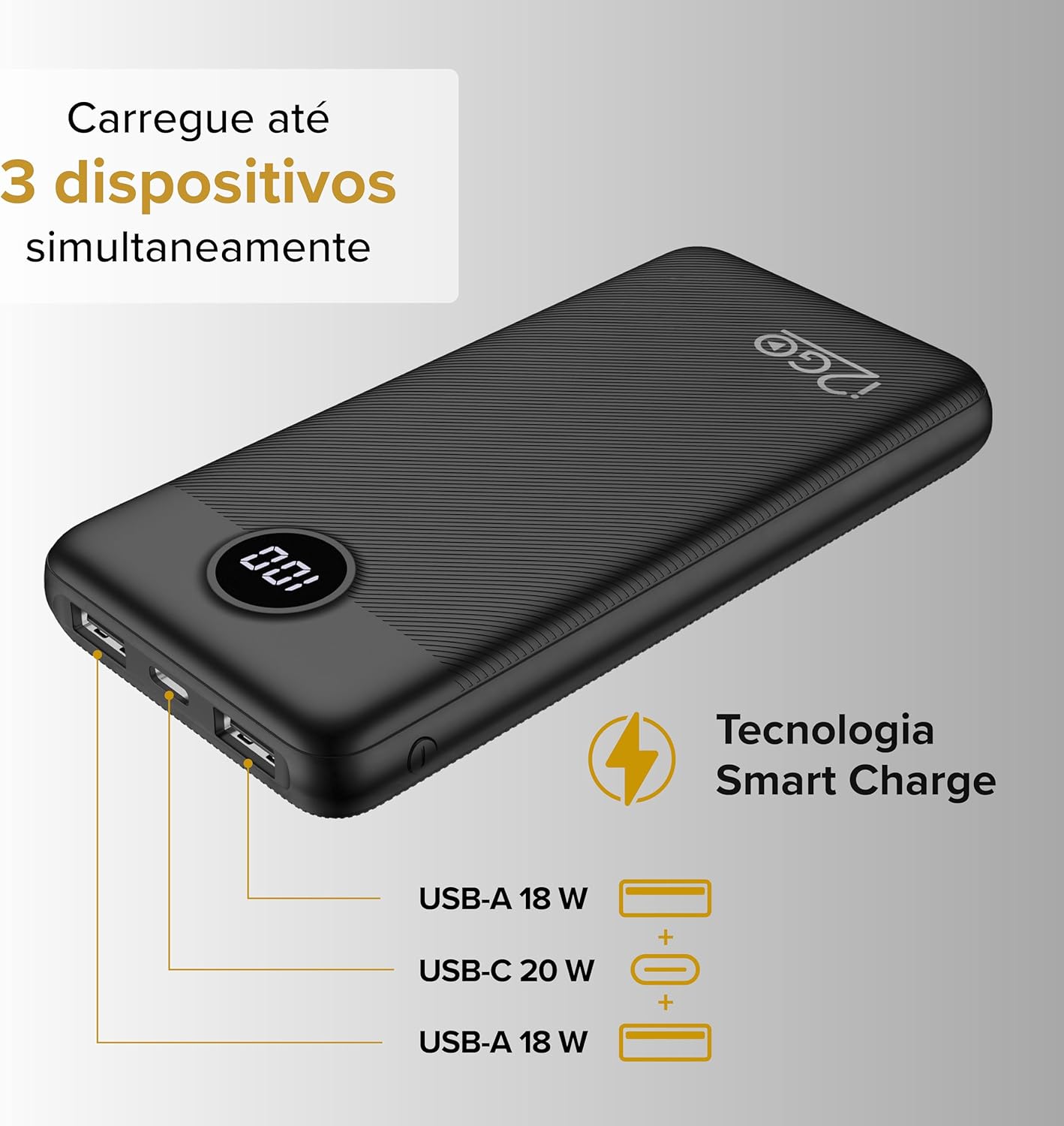 Carregador Portátil (Power Bank) Ultra Rápido 20000 mAh Power Delivery 3