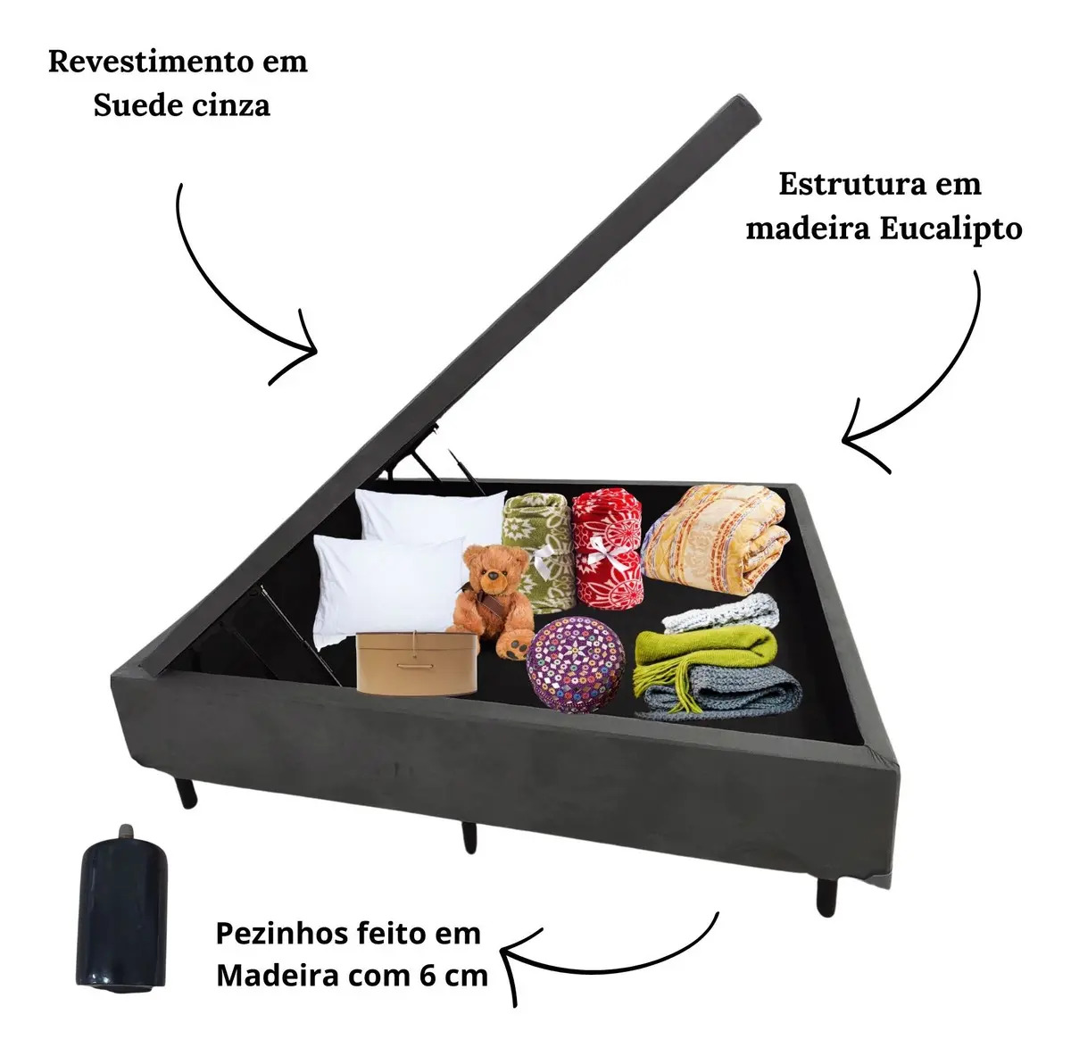 Cama Box Baú Casal Suede Cinza 4