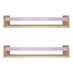 Kit 2 Prateleiras Porta Livros em Madeira Pinus Natural com Cerquinha Colorida