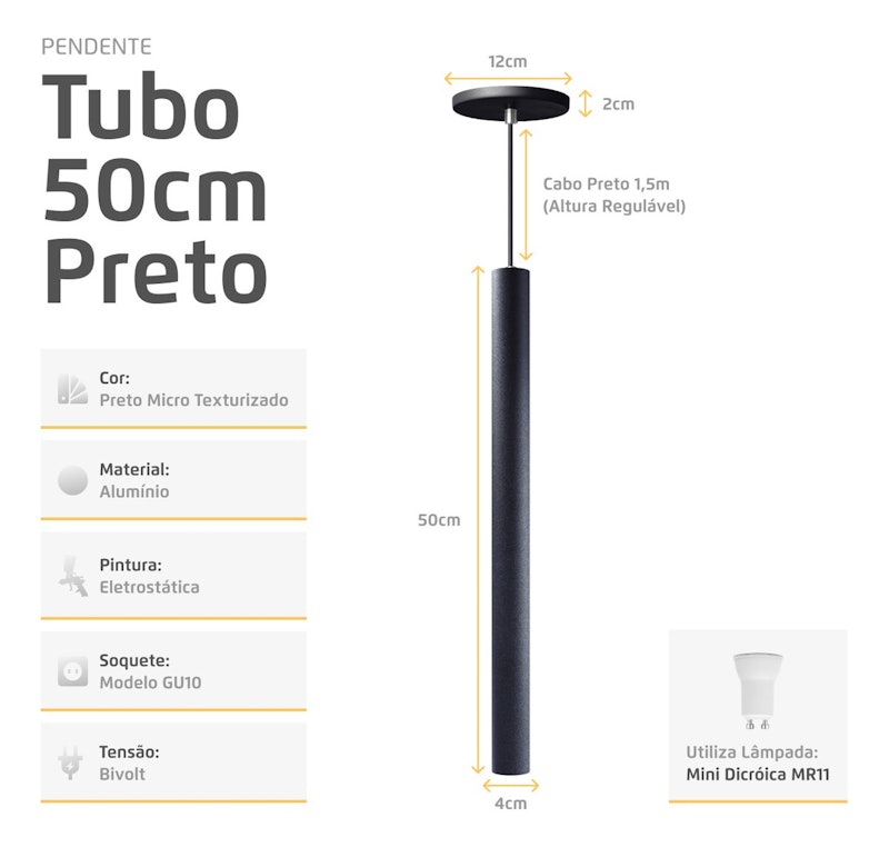 Pendente Luminária Tubo 50 cm 4