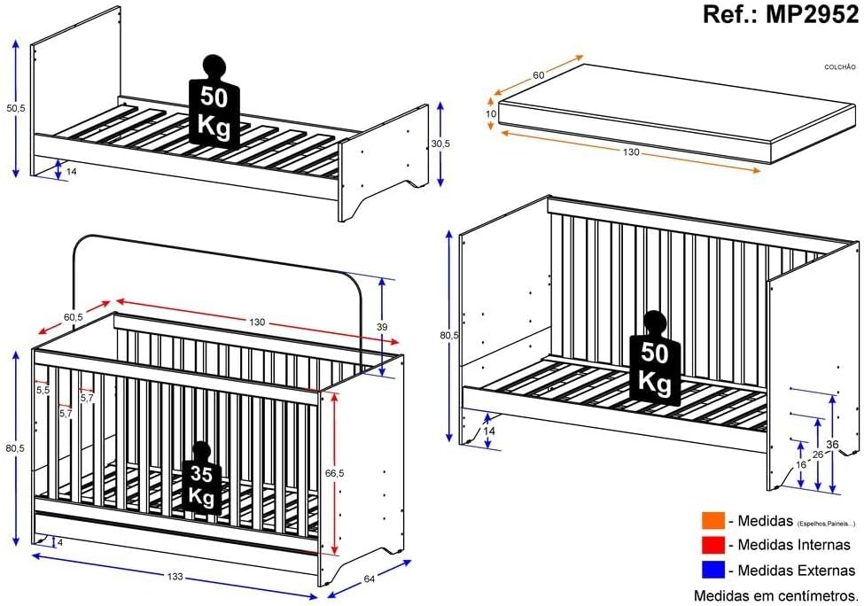 Berço 3 em 1 Vira Cama com Colchão Incluso Elza 5