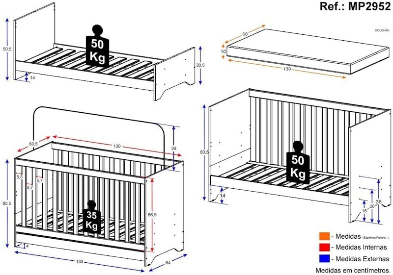 Berço 3 em 1 Vira Cama com Colchão Incluso Elza 5