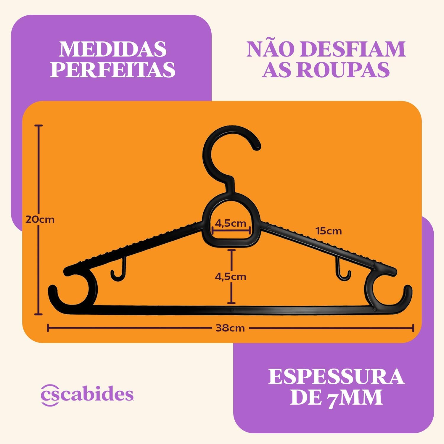 Kit 20 Cabides Adulto Preto Antideslizante 4