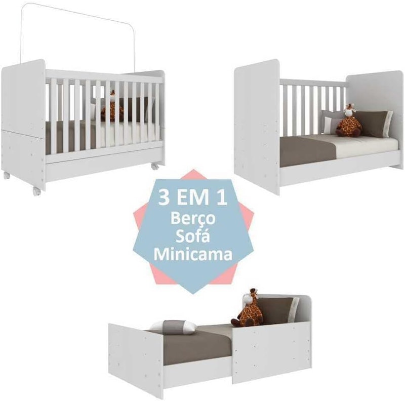 Berço Americano 3 em 1 com Colchão Incluso e Rodízios Bambino 4