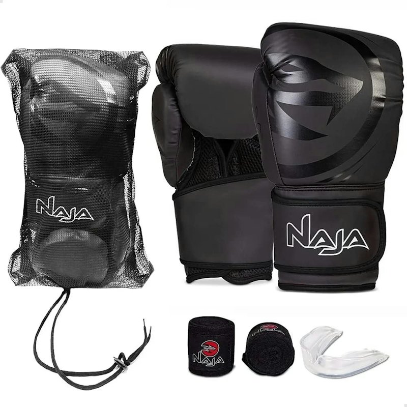 Kit Boxe Naja Black Line Muay Thai Luva + Bandagem + Bucal 1