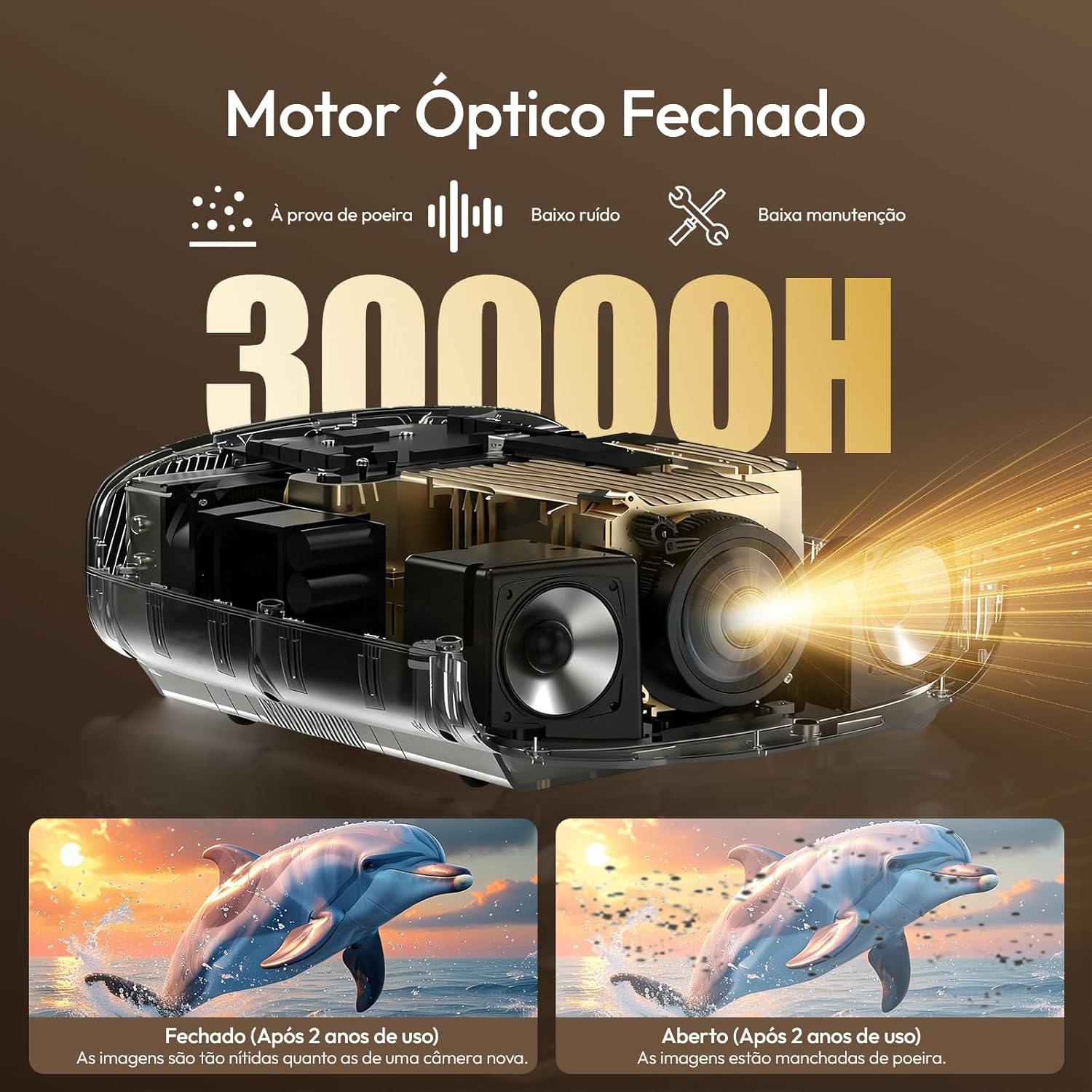 Projetor Full HD 1080p 4K 1000 ANSI Android Wi-Fi Foco Automático Vevshao 2