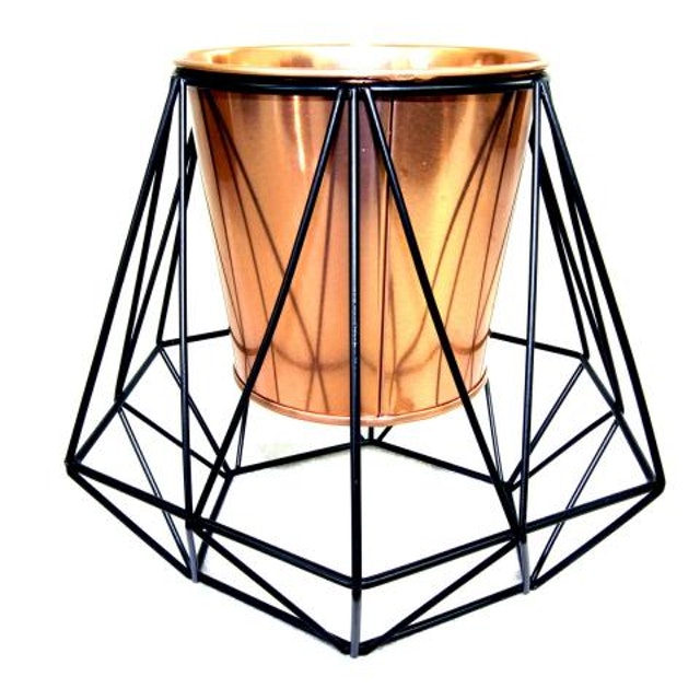 Cachepô de Metal Cobre Base Preta  1