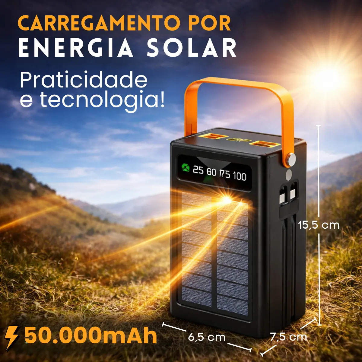 Carregador Portátil Power Bank Solar 50.000 mAh 4