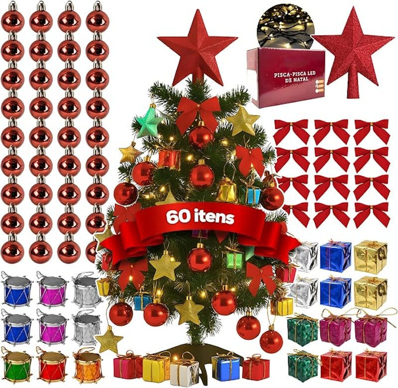 Kit Árvore de Natal Completo com Pisca-Pisca e 60 Enfeites 1