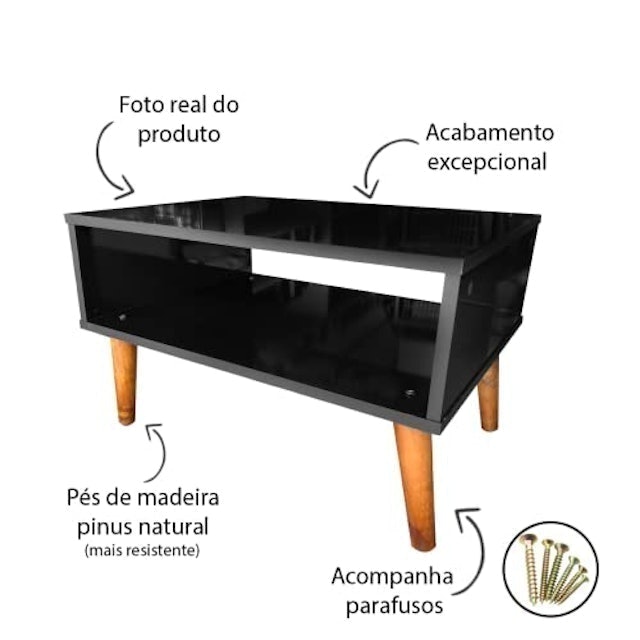 Mesa de Centro Retangular de Madeira Pé Palito 2