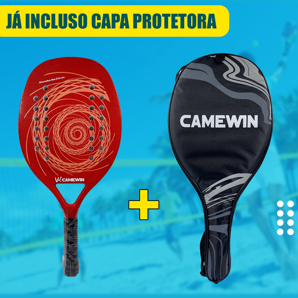 Kit Raquete para Beach Tennis Profissional em Fibra Carbono com Capa Protetora 4