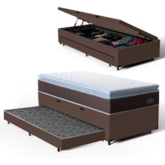 Bicama Box Baú com Colchão Espuma D33 Pillow Top Comfort Luxo + Auxiliar