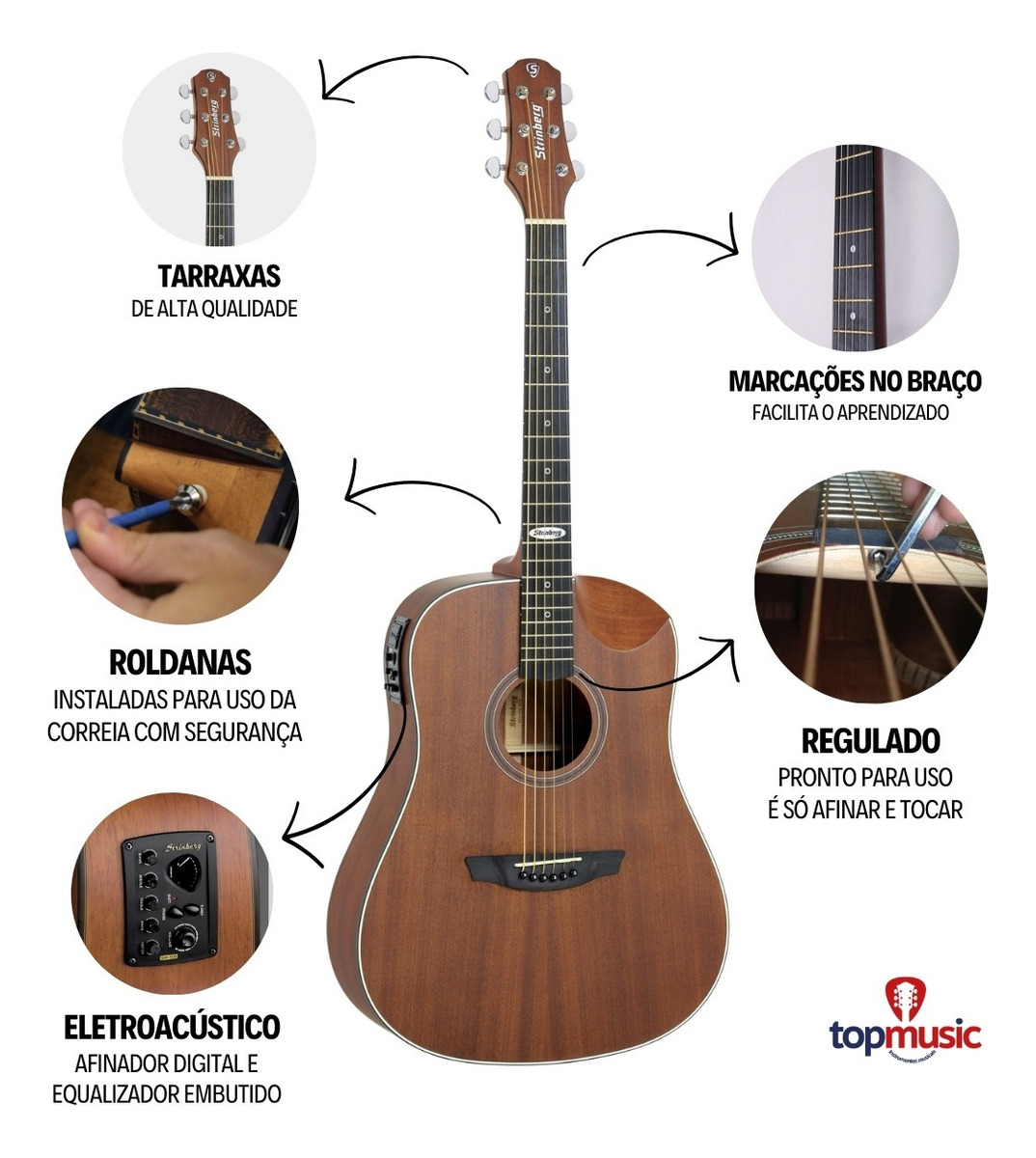 Violão Folk Strinberg Black Plus Half Cutaway 5
