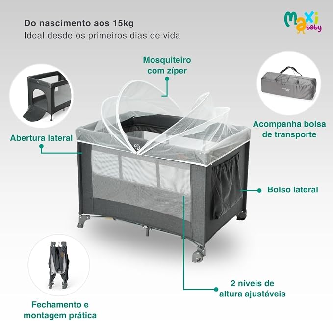 Berço Portátil Infantil Cercado 0-15 kg Lazy 4