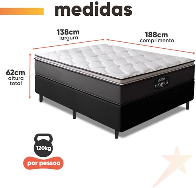 Cama Box Casal Colchão Gazin Molas Ensacadas Pillow Maximus 3