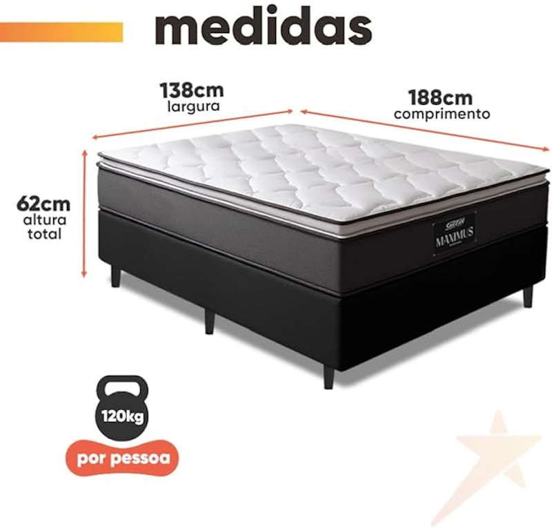 Cama Box Casal Colchão Gazin Molas Ensacadas Pillow Maximus 3