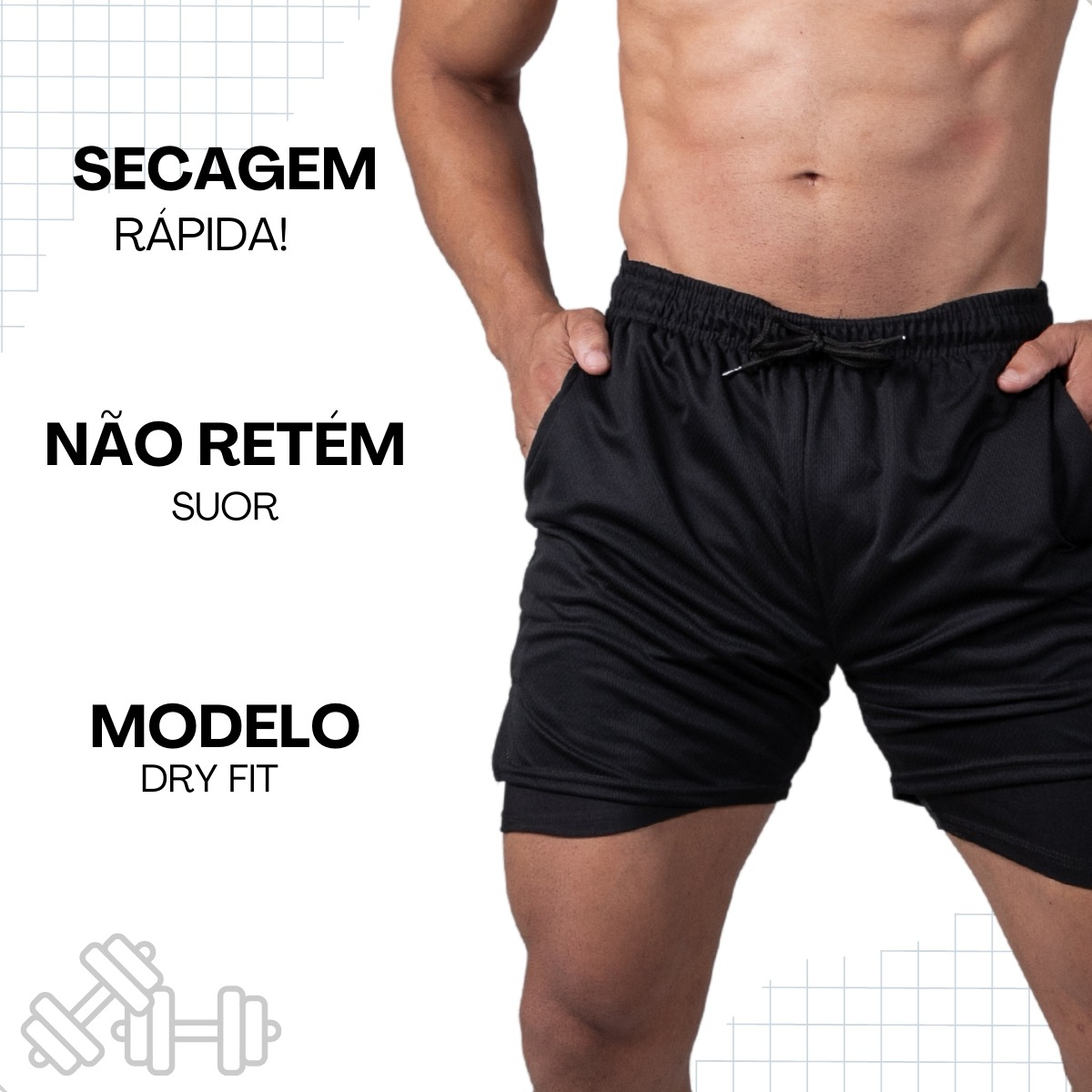 Short Duplo 2 em 1 para Corrida Bolso Interno Proteção UV20+ 4