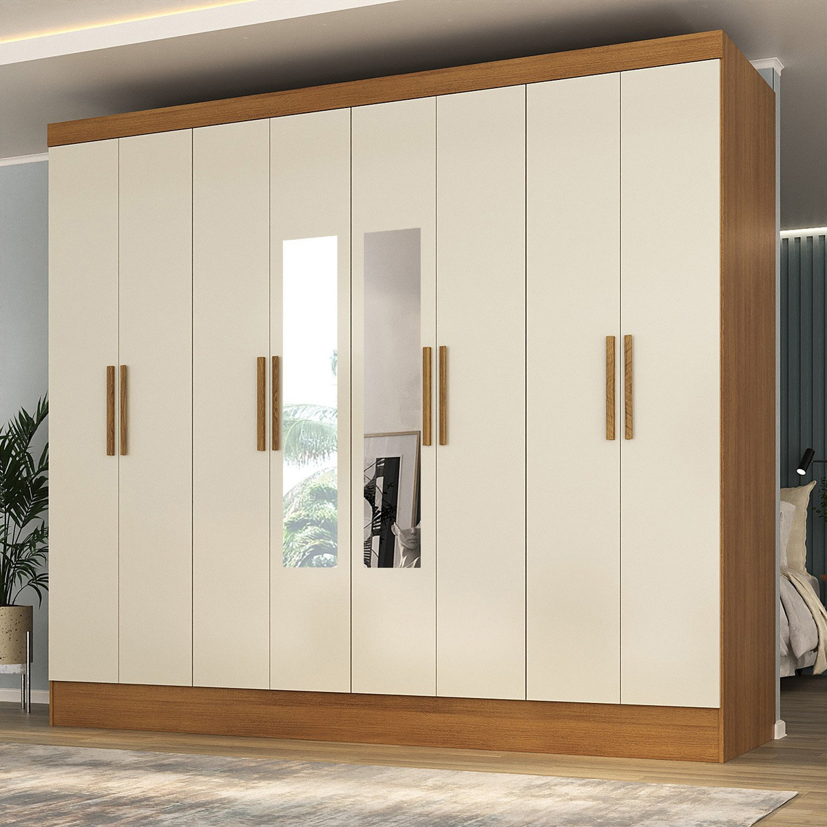 Guarda-Roupa Casal 100% MDF com Espelho 8 Portas 4 Gavetas Jatobá 3