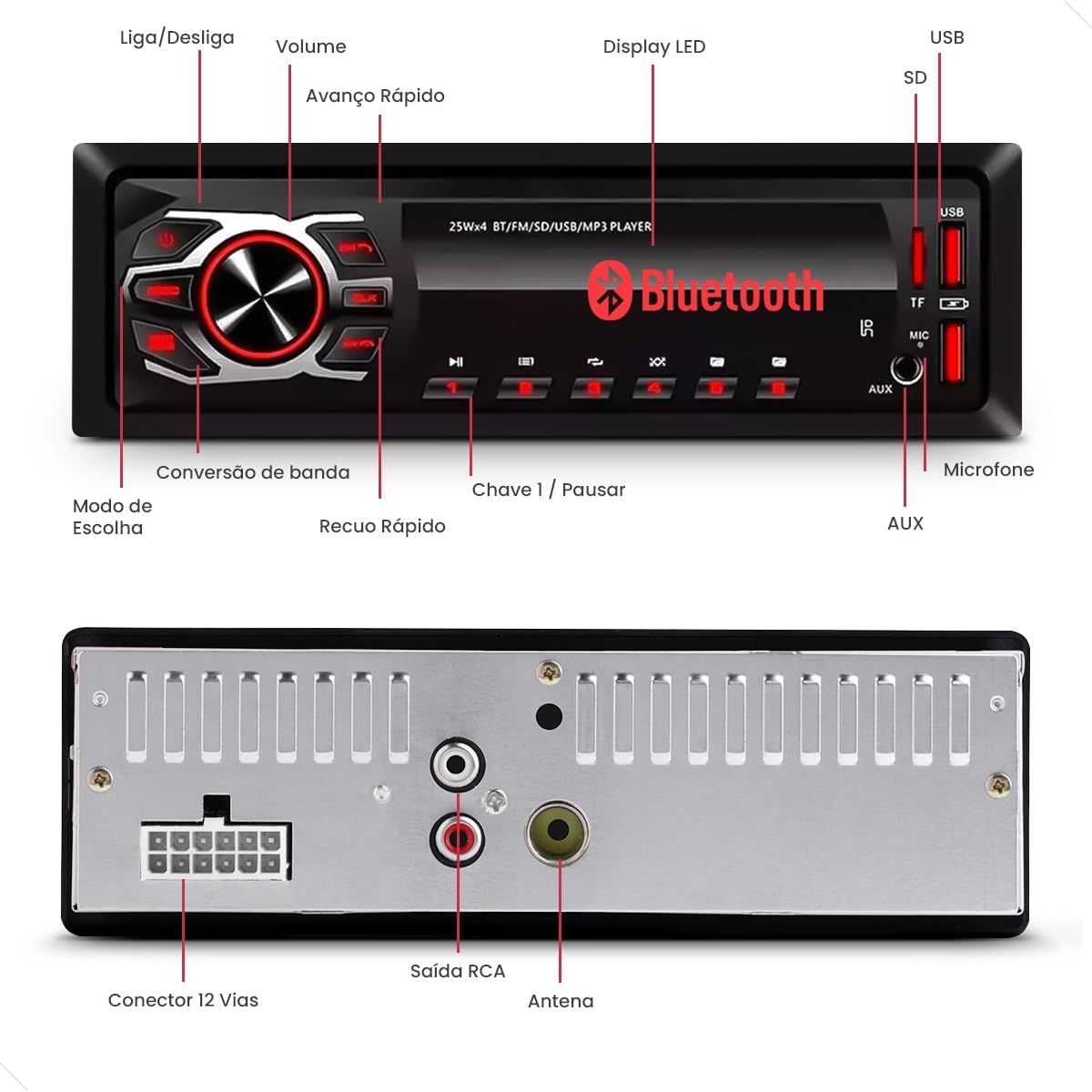 Som Automotivo Bluetooth First Option 4