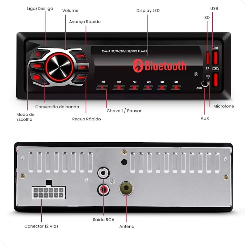 Som Automotivo Bluetooth First Option 4