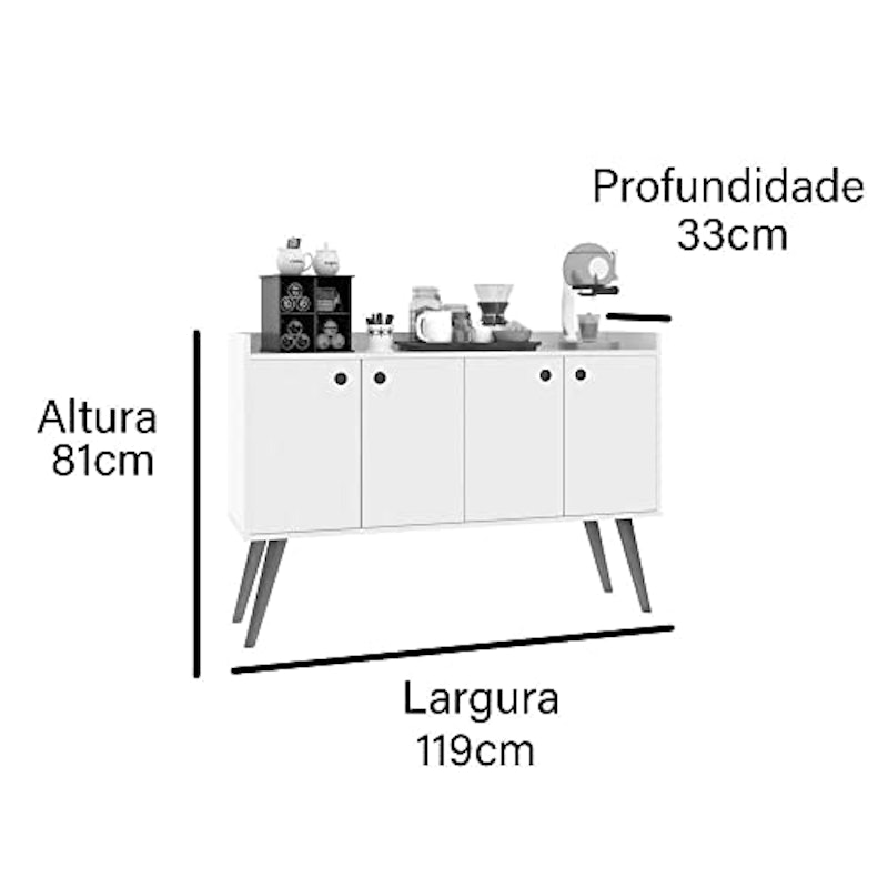 Aparador Buffet Retrô 4 Portas Dallas 5
