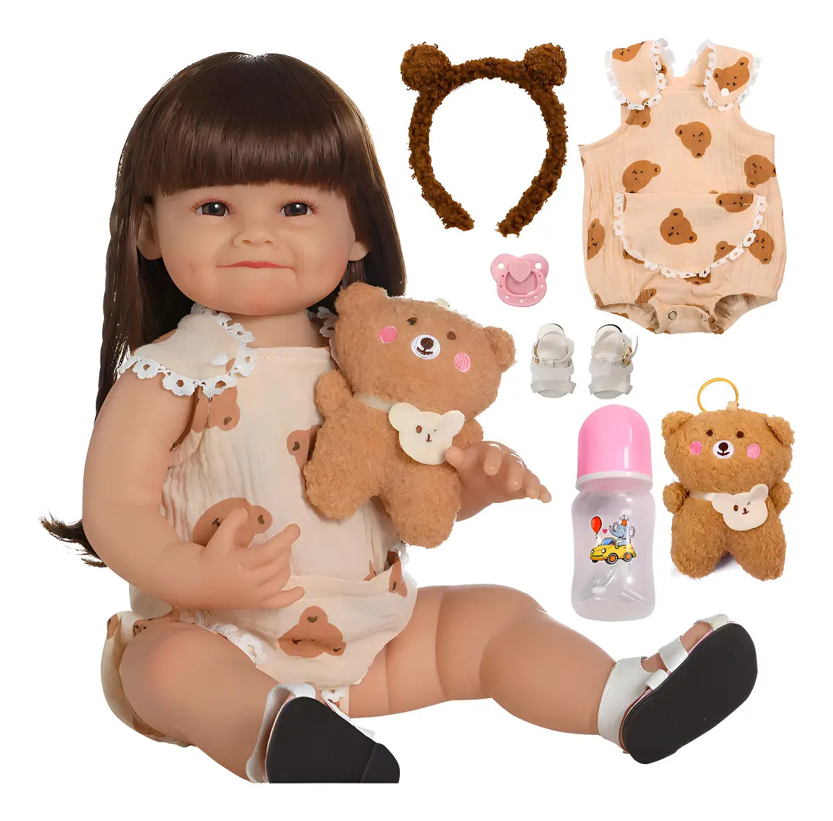 Bebê Reborn Boneca Silicone Menina Sorriso Urso Presente Original 1