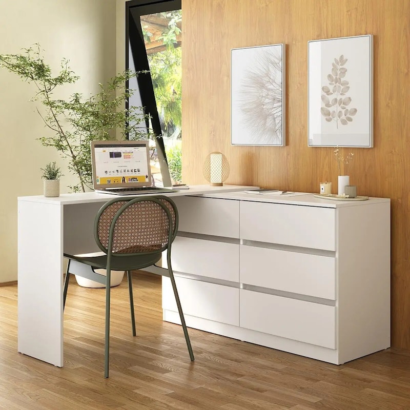 Escrivaninha em L 120 cm c/ 6 Gavetas Flex 2