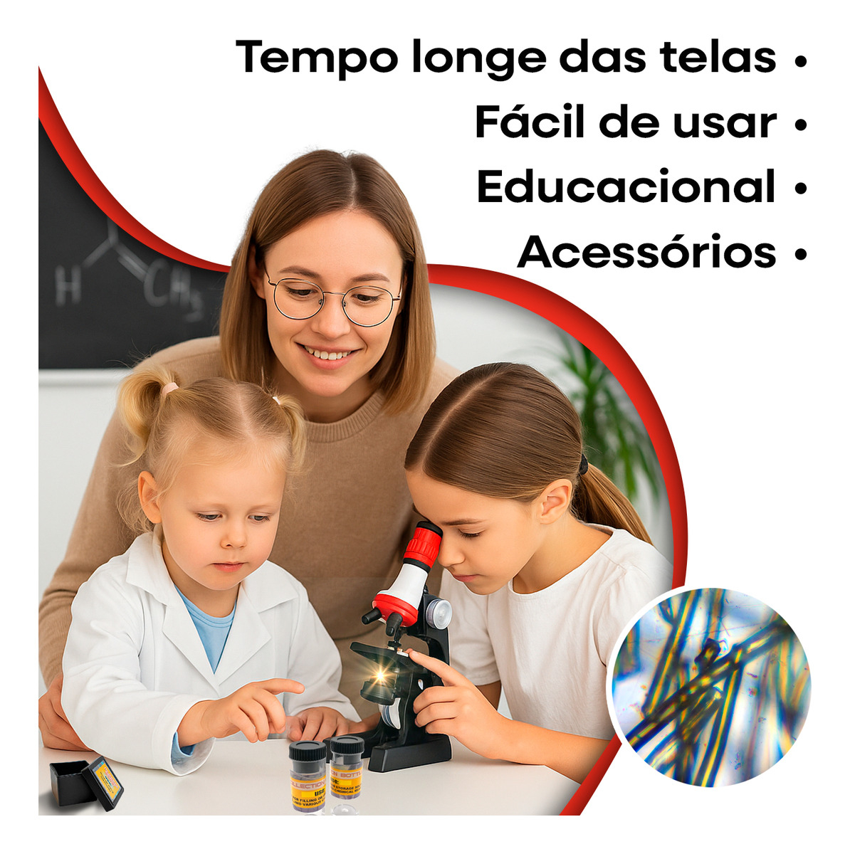 Microscópio Educacional 100x 400x 1200x 3
