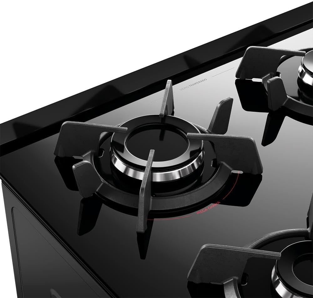 Fogão 4 Bocas Preto com Mesa de Vidro Dako Supreme Glass 5