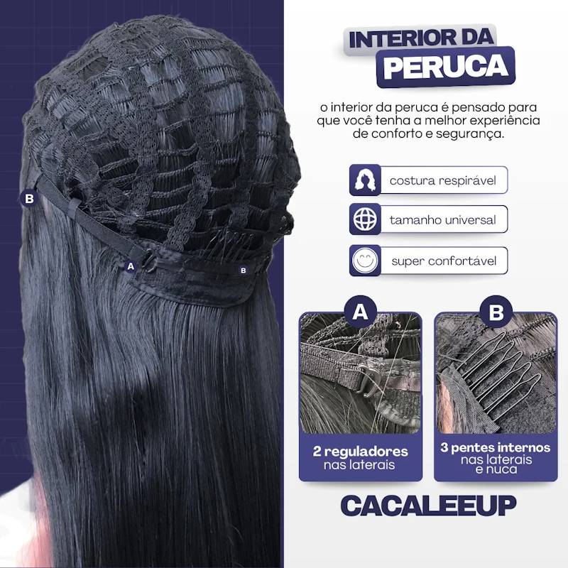 Peruca Preta Longa Lisa Orgânica Cacalee 3