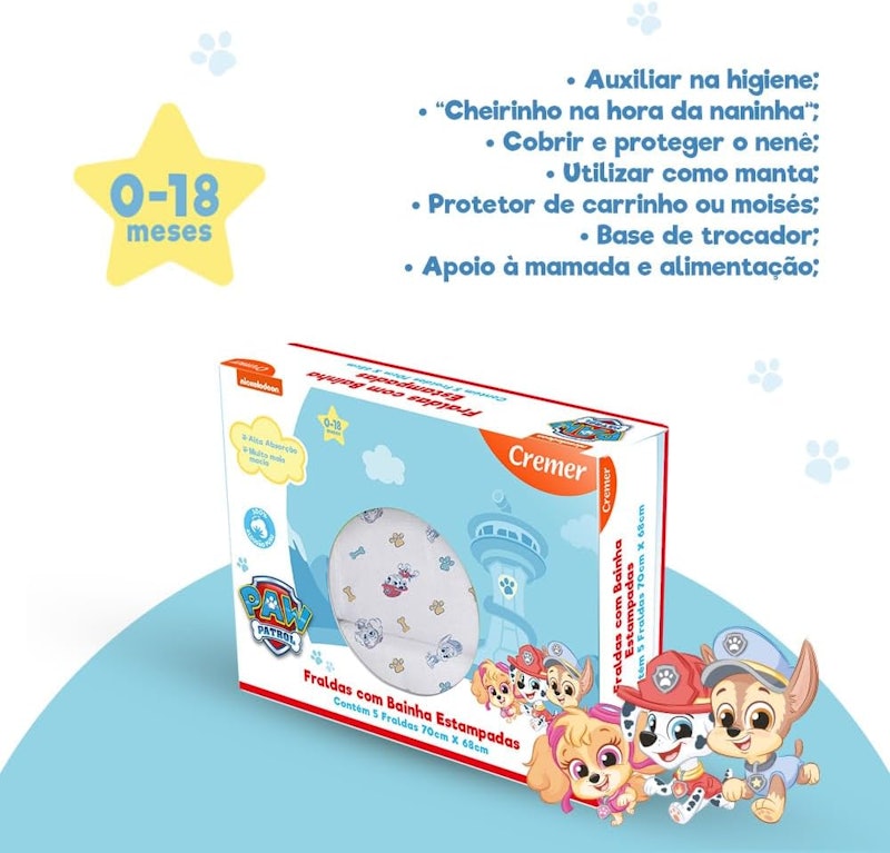 Fralda de Pano Estampada Luxo Patrulha Canina 3