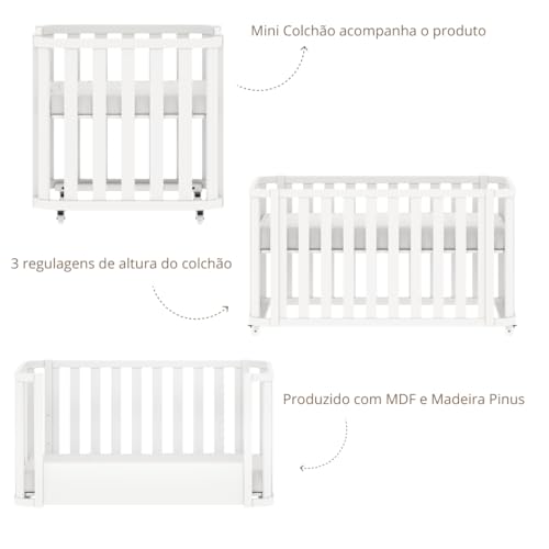 Berço Evolutivo 3 em 1 Branco Fosco Linha Loop 5