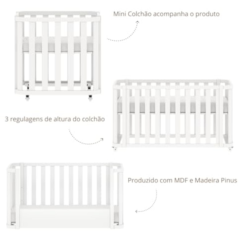 Berço Evolutivo 3 em 1 Branco Fosco Linha Loop 5