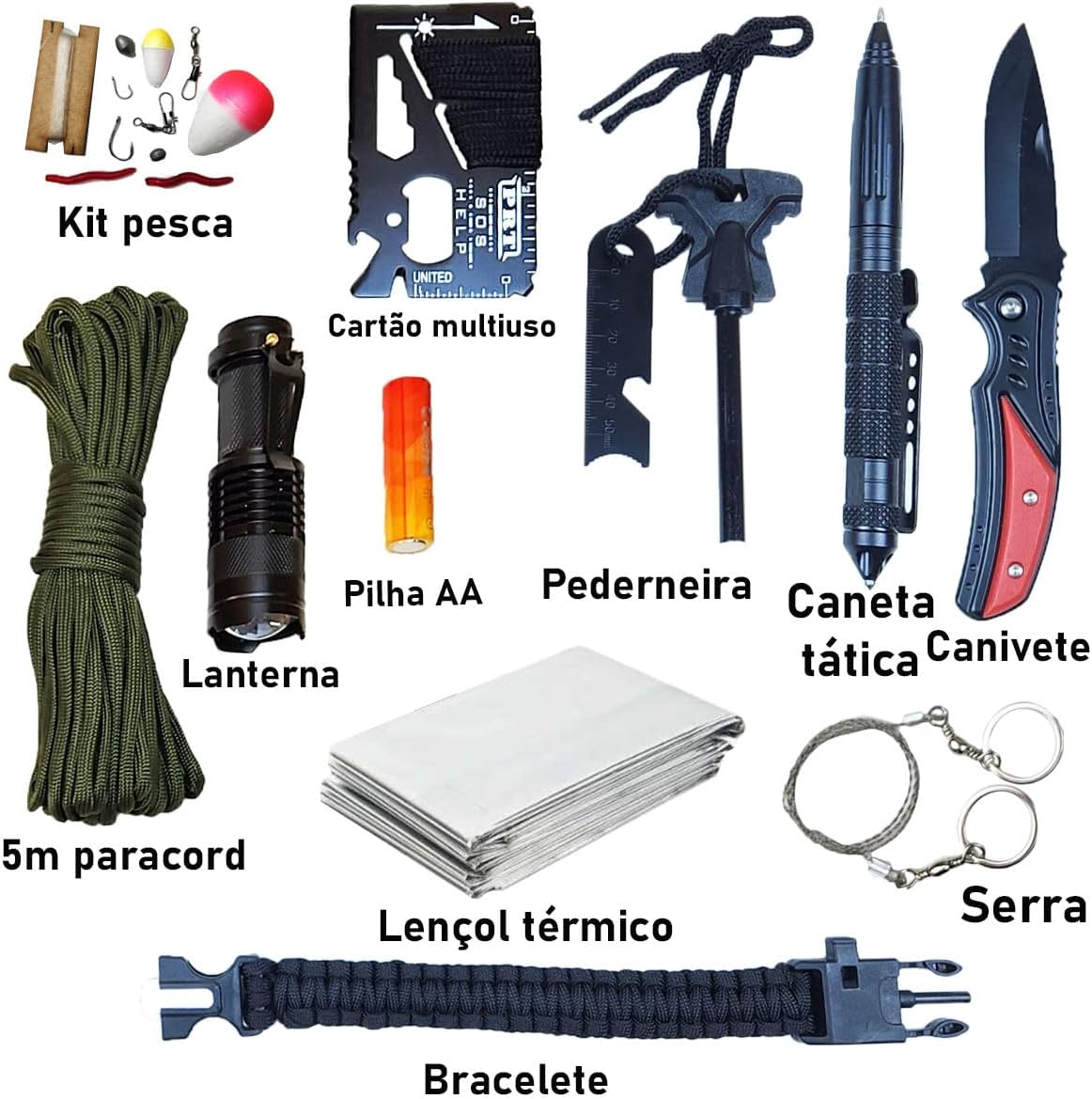 Kit de Sobrevivência Estojo Pesca Acampamento Fogo 2