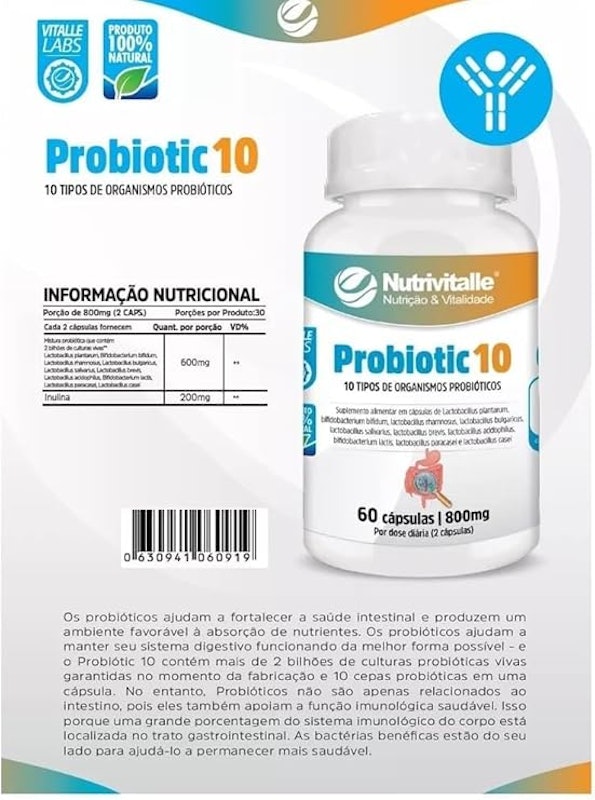 Probiotic 10 800 mg 60 Cápsulas 3