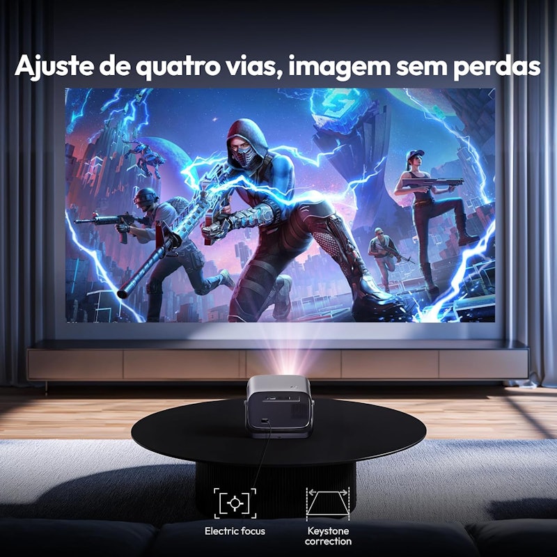 Projetor SmartPhone Nativo Auto Focus Keystone BT 5.2 Wi-Fi 6 Portátil 360° Vevshao 4