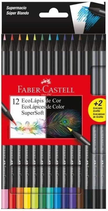 Lápis de Cor EcoLápis SuperSoft 12 Cores com 2 EcoLápis Grafite 1