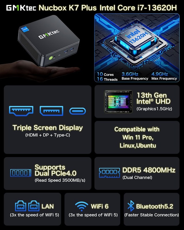 Mini PC Intel Core i7 13620H NucBox K7 Plus 2