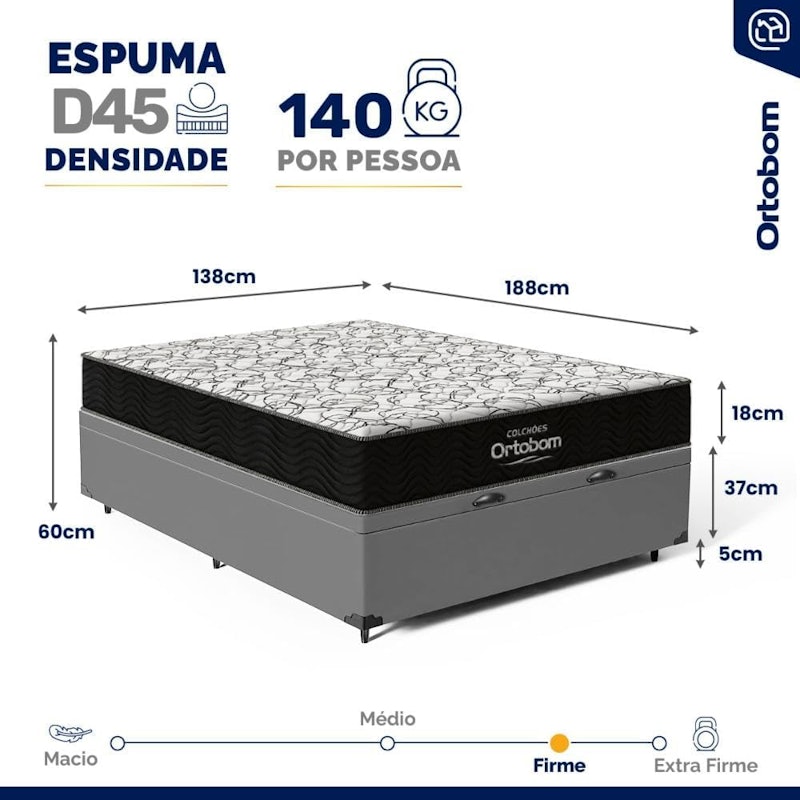 Cama Box Baú com Colchão de Espuma D45 Ortobom AirTech 150 2