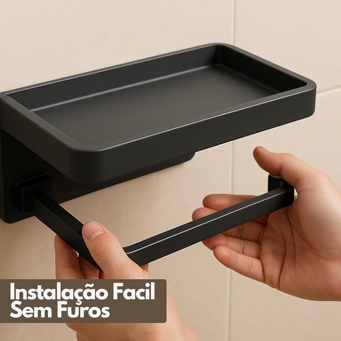 Suporte de Papel Higiênico com Prateleira para Celular em Aço 5