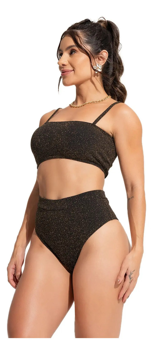 Biquíni Top Faixa Hot Pants Lurex Areia 1