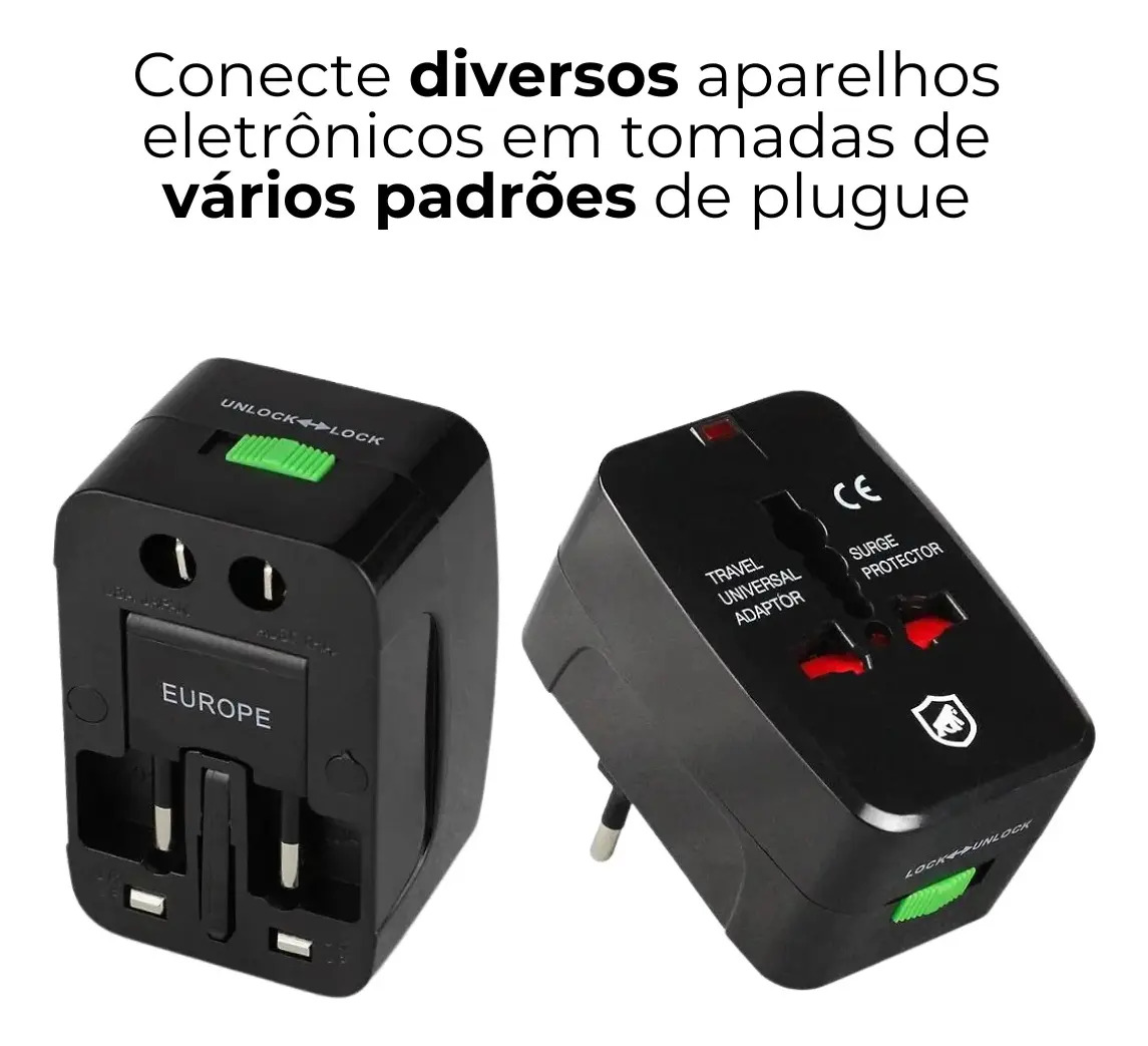 Gshield Adaptador Universal de Tomada para Viagem Bivolt 3