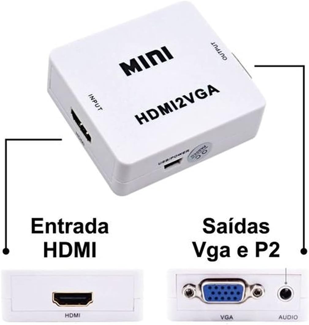 Mini Conversor Adaptador HDMI para VGA + Áudio 3