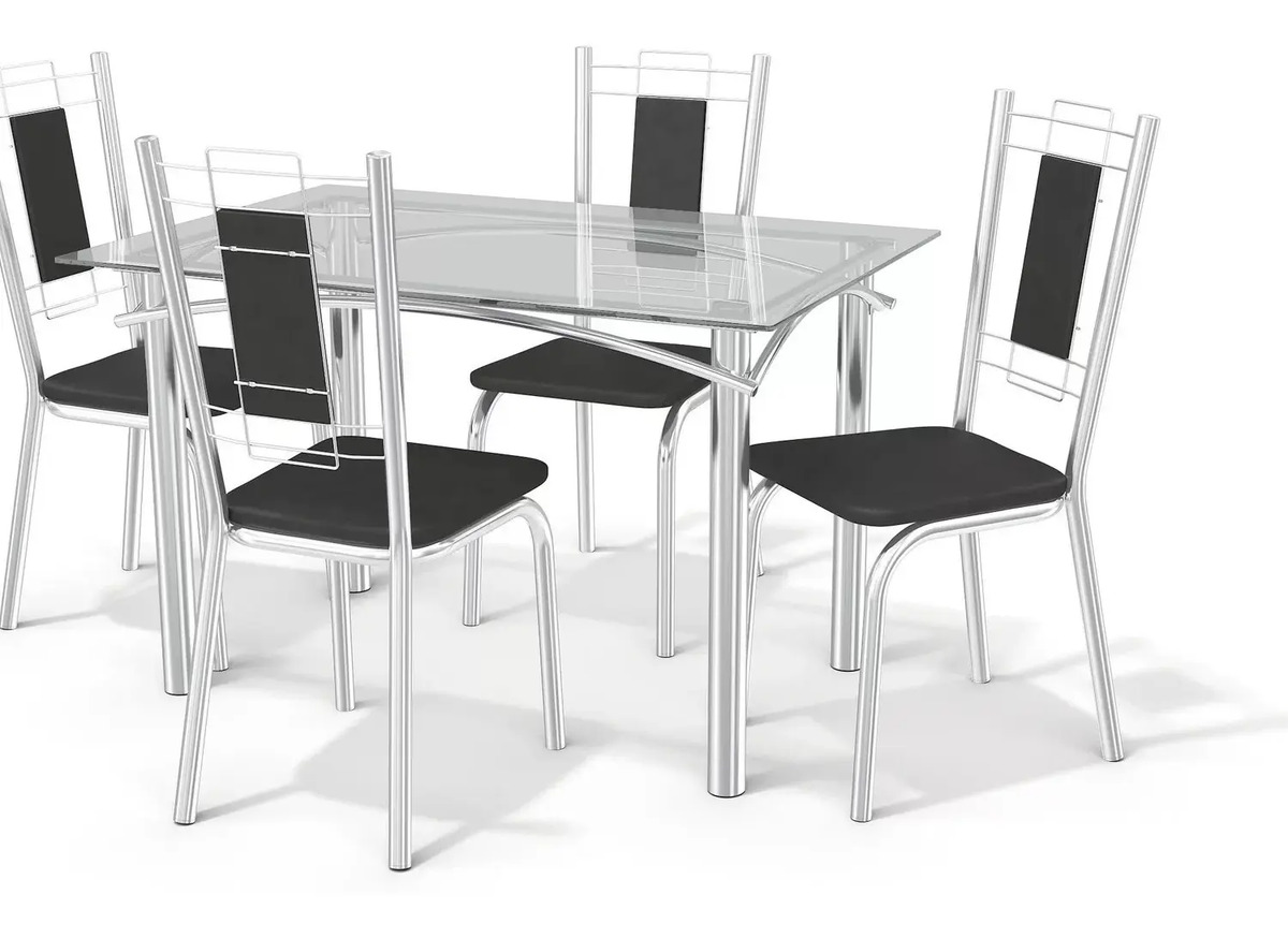 Conjunto Mesa Elba Kappesberg Tampo de Vidro Incolor com 4 Cadeiras 1