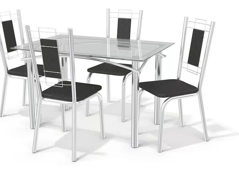 Conjunto Mesa Elba Kappesberg Tampo de Vidro Incolor com 4 Cadeiras 1